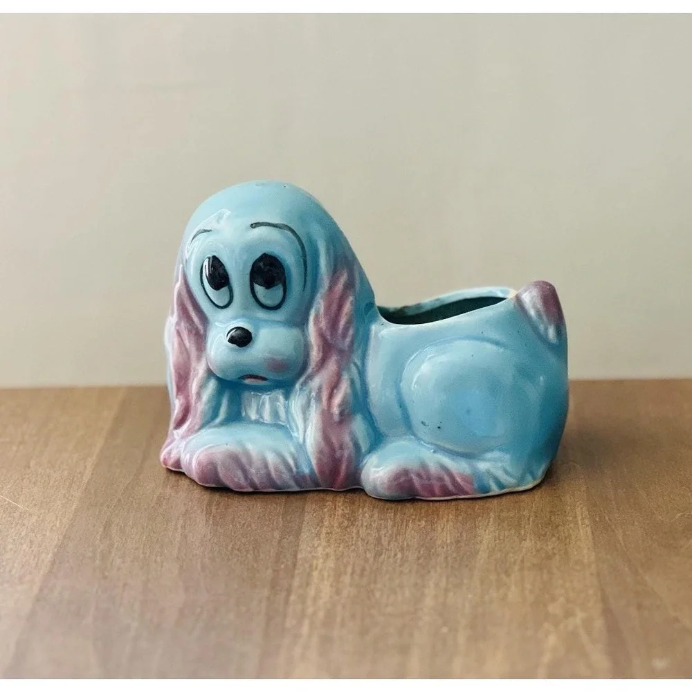 Vintage Hull Pottery Dog/Puppy Glazed Planter ~‎ Sad Eyes ~ Small Chip